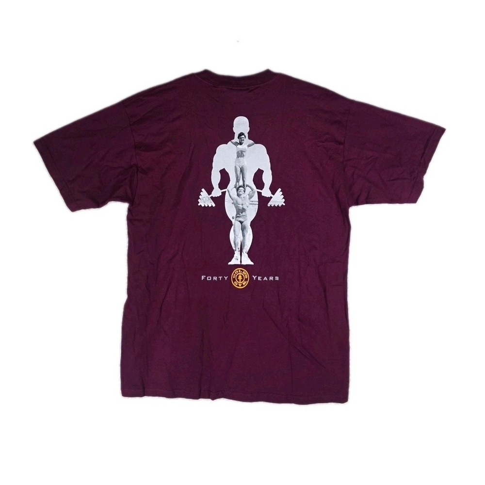 Vtg Golds Gym 40 Years Anniversary T-Shirt Mens L Maroon White Logo USA Made NWT